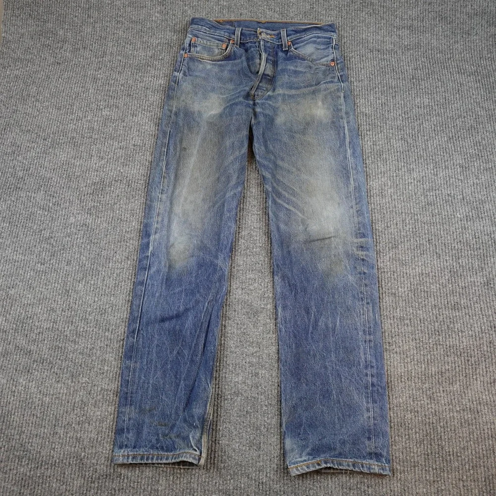 Levis 501XX Jeans Mens 33x36 Blue Distressed Denim Straight 501-0193